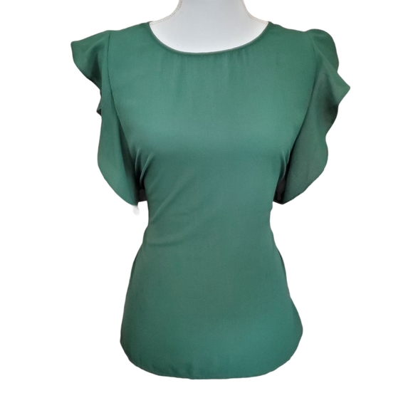 DIP Classy Frilly Forest Green Tie Blouse Size S - Picture 1 of 5